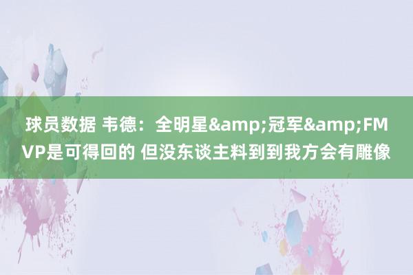 球员数据 韦德：全明星&冠军&FMVP是可得回的 但没东谈主料到到我方会有雕像