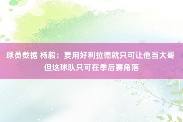 球员数据 杨毅：要用好利拉德就只可让他当大哥 但这球队只可在季后赛角落