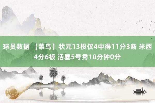 球员数据 【菜鸟】状元13投仅4中得11分3断 米西4分6板 活塞5号秀10分钟0分