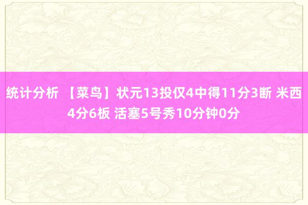 统计分析 【菜鸟】状元13投仅4中得11分3断 米西4分6板 活塞5号秀10分钟0分