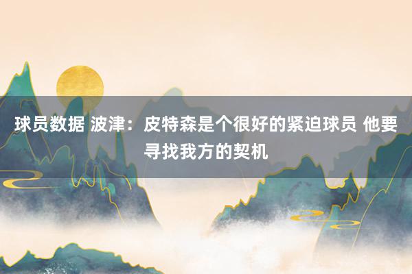 球员数据 波津：皮特森是个很好的紧迫球员 他要寻找我方的契机