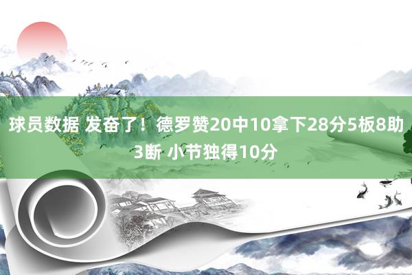 球员数据 发奋了！德罗赞20中10拿下28分5板8助3断 小节独得10分