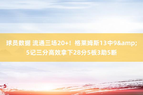 球员数据 流通三场20+！格莱姆斯13中9&5记三分高效拿下28分5板3助5断