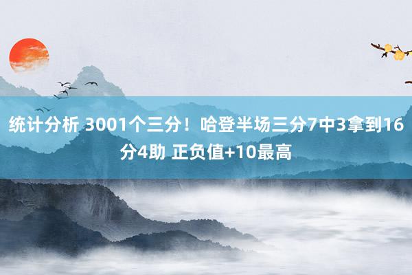 统计分析 3001个三分！哈登半场三分7中3拿到16分4助 正负值+10最高