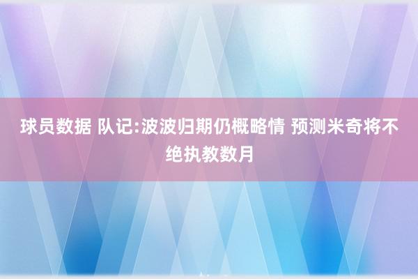 球员数据 队记:波波归期仍概略情 预测米奇将不绝执教数月