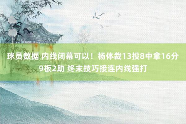 球员数据 内线闭幕可以！杨体裁13投8中拿16分9板2助 终末技巧接连内线强打