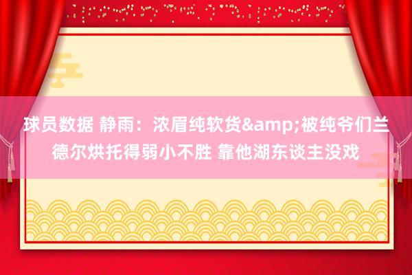 球员数据 静雨：浓眉纯软货&被纯爷们兰德尔烘托得弱小不胜 靠他湖东谈主没戏