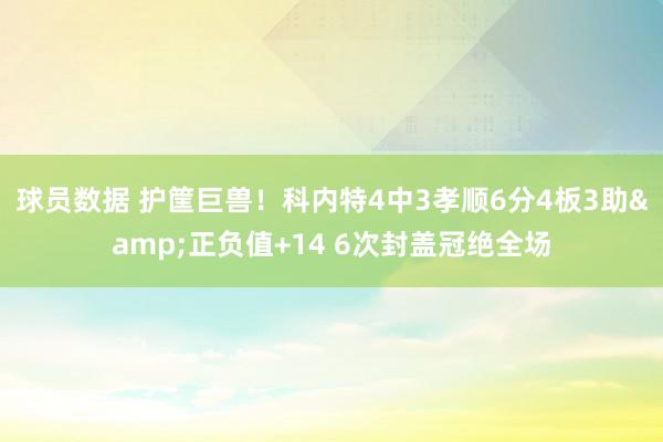 球员数据 护筐巨兽！科内特4中3孝顺6分4板3助&正负值+14 6次封盖冠绝全场